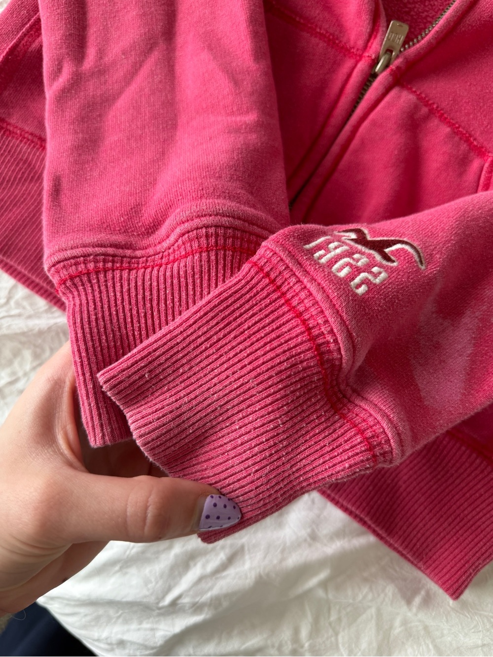 VINTAGE HOLLISTER Y2K Pink Zip Up Embroidered Long sleeve Jacket VTG Sz M - Picture 7 of 9